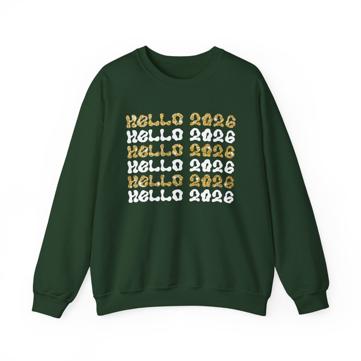 Hello 2026 Retro Glitter T Shirt, New Year Aesthetic Graphic Tee, Trendy Unisex Sweatshirt S-5XL