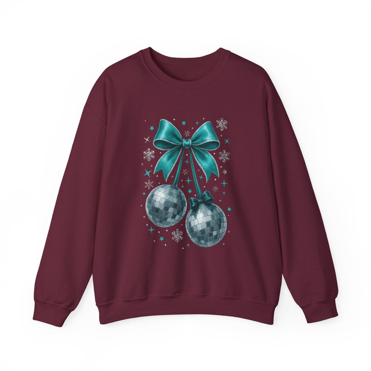 Disco Ball Bow T Shirt, Mint Ribbon Holiday Graphic Tee, New Year Party Unisex Sweatshirt S-5XL