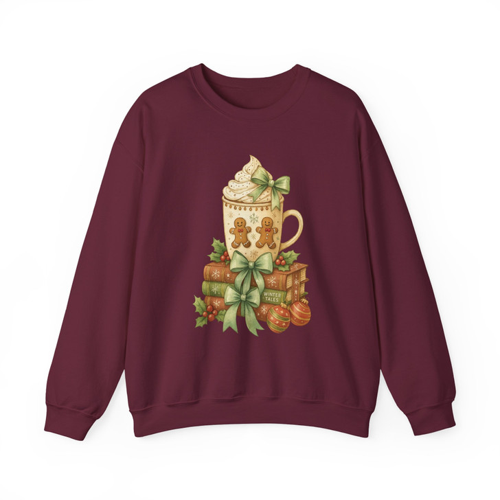 Gingerbread Hot Cocoa Christmas T Shirt, Cozy Book Lover Holiday Graphic Tee, Winter Unisex Sweatshirt S-5XL