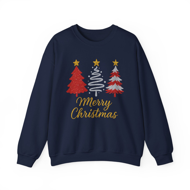 Merry Christmas Glitter Tree T Shirt, Festive Holiday Graphic Tee, Classic Unisex Christmas Sweatshirt S-5XL
