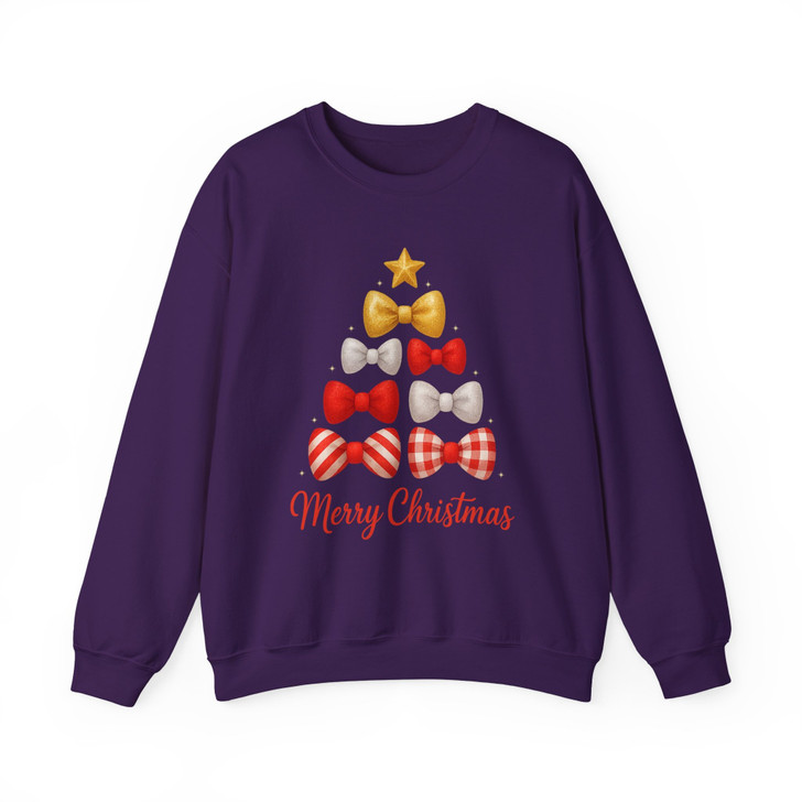 Merry Christmas Bow Tree T Shirt, Cute Holiday Bow Graphic Tee, Festive Unisex Christmas Sweatshirt S-5XL