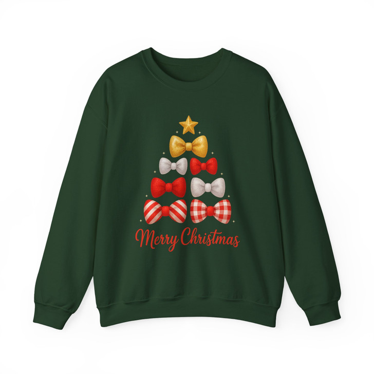 Merry Christmas Bow Tree T Shirt, Cute Holiday Bow Graphic Tee, Festive Unisex Christmas Sweatshirt S-5XL