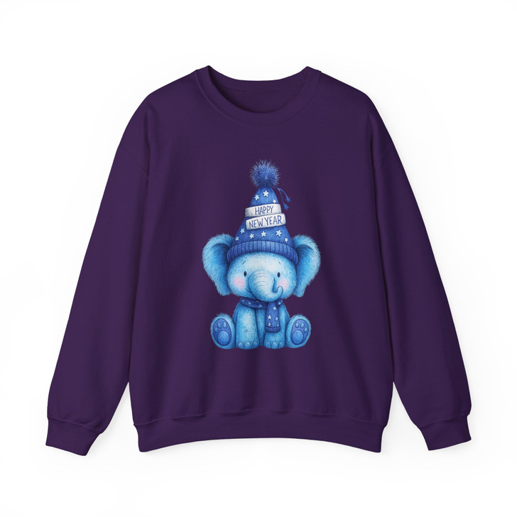 Cute Elephant Happy New Year Shirt, Blue Winter Animal Tee, New Year Gift Unisex Sweatshirt S-5XL