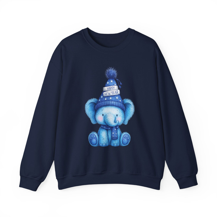 Cute Elephant Happy New Year Shirt, Blue Winter Animal Tee, New Year Gift Unisex Sweatshirt S-5XL
