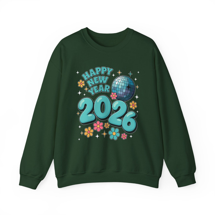 Happy New Year 2026 Shirt, Retro Disco Ball New Year Tee, Cute Floral Celebration Sweatshirt S-5XL