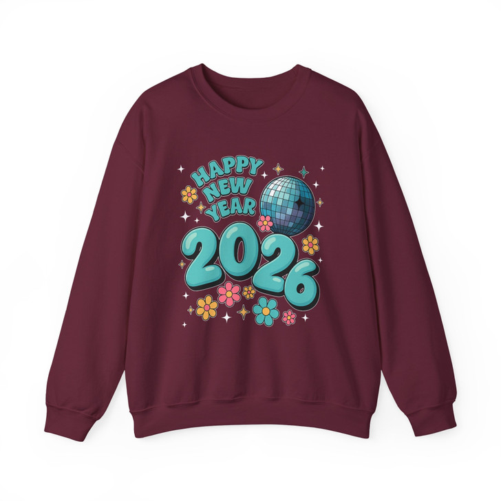 Happy New Year 2026 Shirt, Retro Disco Ball New Year Tee, Cute Floral Celebration Sweatshirt S-5XL