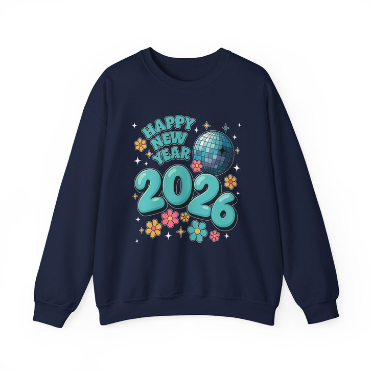 Happy New Year 2026 Shirt, Retro Disco Ball New Year Tee, Cute Floral Celebration Sweatshirt S-5XL