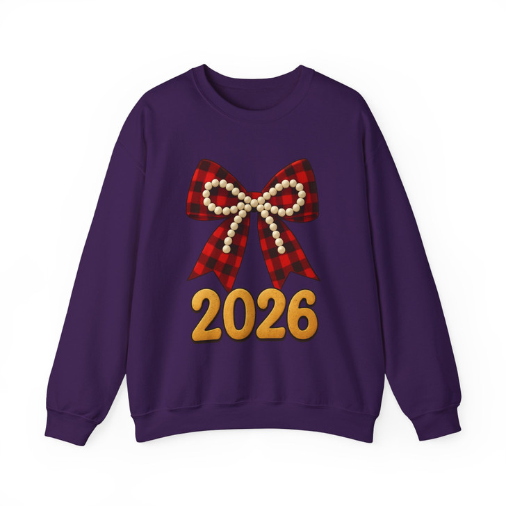 2026 Plaid Bow Shirt, Red Buffalo Check Bow Tee, Pearl Bow New Year 2026 Sweatshirt S-5XL