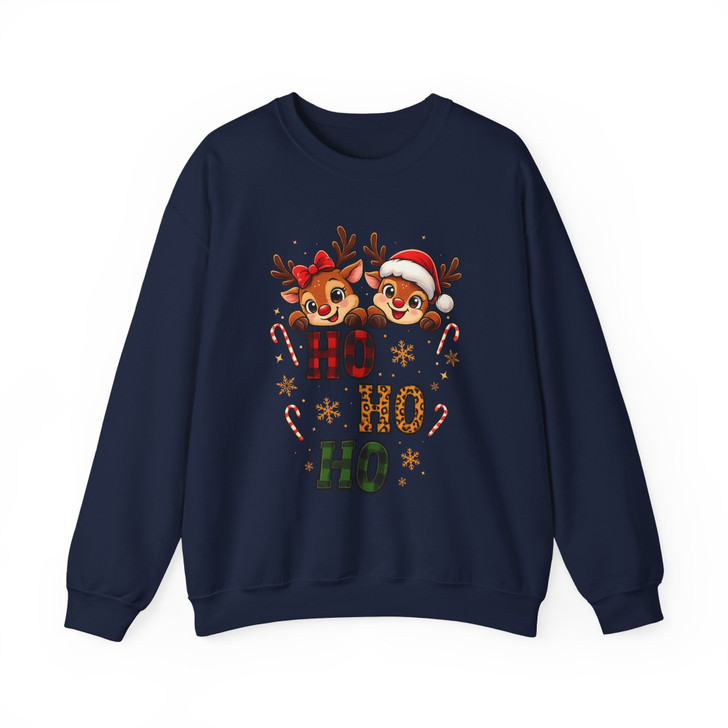 Ho Ho Ho Reindeer Christmas Shirt, Cute Funny Xmas Graphic Sweatshirt S-5XL