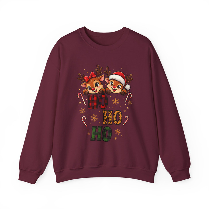 Ho Ho Ho Reindeer Christmas Shirt, Cute Funny Xmas Graphic Sweatshirt S-5XL