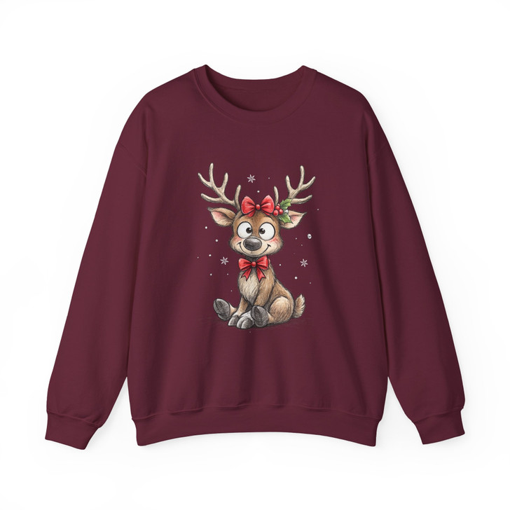 Cute Reindeer Christmas Shirt, Baby Deer Xmas Tee, Adorable Graphic Sweatshirt S-5XL