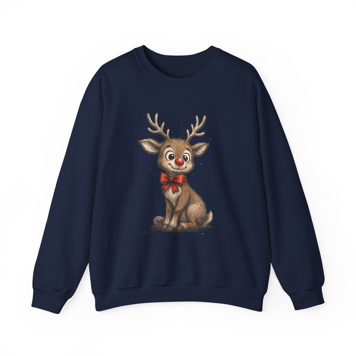 Cute Reindeer Christmas Sweatshirt , Baby Deer Xmas Tee, Adorable Reindeer Bow Sweatshirt, Unisex Christmas Gift Sweatshirt S-5XL