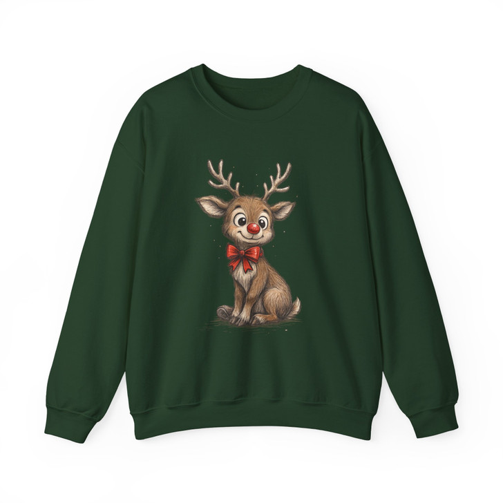 Cute Reindeer Christmas Sweatshirt , Baby Deer Xmas Tee, Adorable Reindeer Bow Sweatshirt, Unisex Christmas Gift Sweatshirt S-5XL