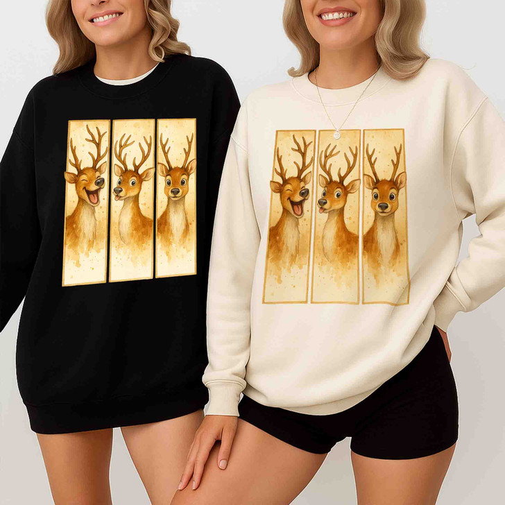 Cute Reindeer Christmas Shirt, Baby Deer Bow Tee, Holiday Graphic Sweatshirt S-5XL