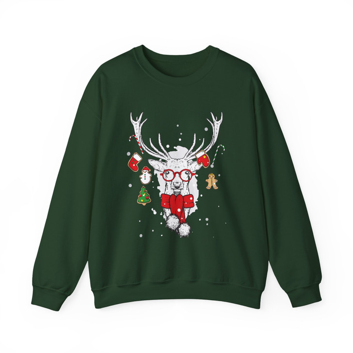 Christmas Reindeer Shirt, Cute Deer With Glasses Ornament Sweatshirt S-5XL