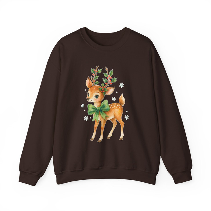 Cute Christmas Deer Shirt Watercolor Reindeer Bow Holiday Xmas Graphic Sweatshirt S-5XL