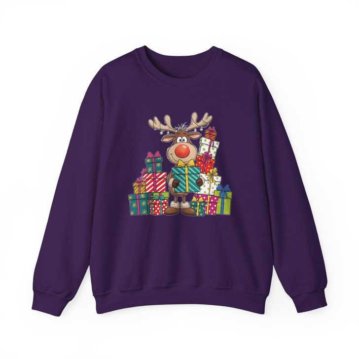 Cute Reindeer Christmas Shirt, Hand Drawn Rudolph With Gifts Sweatshirt S-5XL