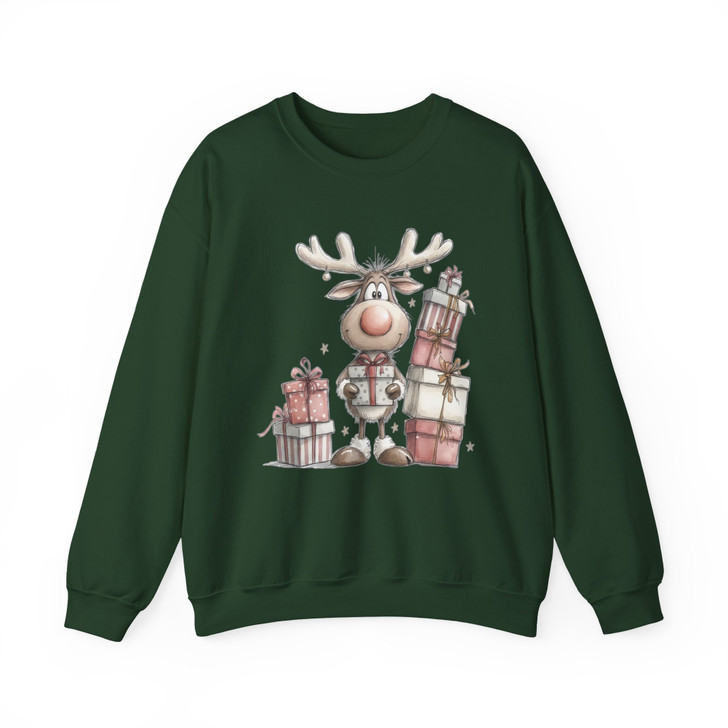 Cute Reindeer Christmas Shirt, Baby Deer Opening Gift Watercolor Sweatshirt S-5XL