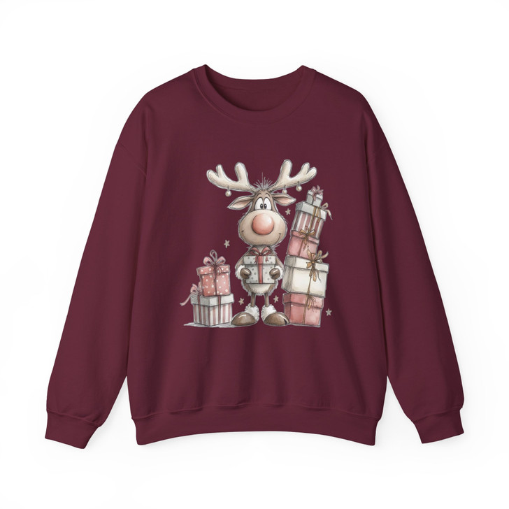 Cute Reindeer Christmas Shirt, Baby Deer Opening Gift Watercolor Sweatshirt S-5XL