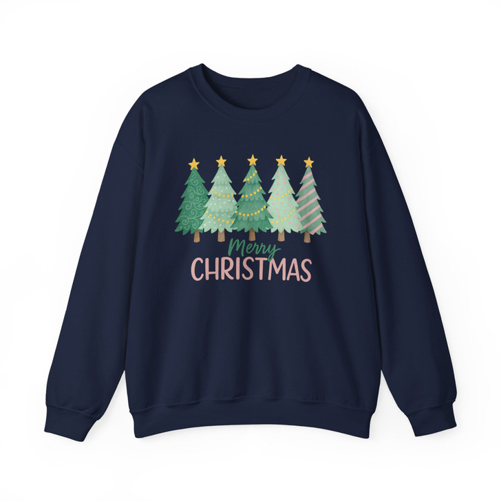 Merry Christmas Tree Shirt, Cute Holiday Trees Graphic Xmas Sweatshirt S-5XL