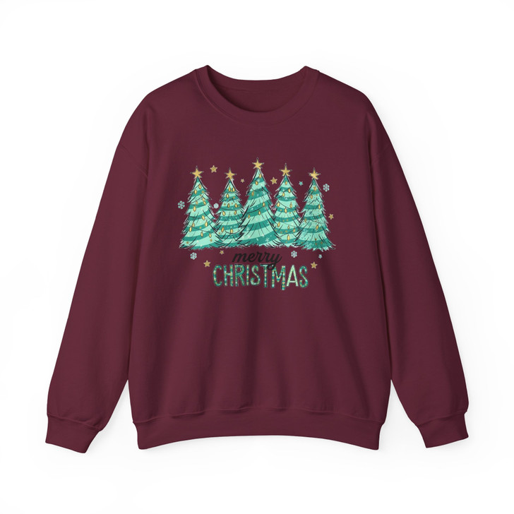 Merry Christmas Tree Shirt, Cute Christmas Trees Holiday Winter Sweatshirt S-5XL