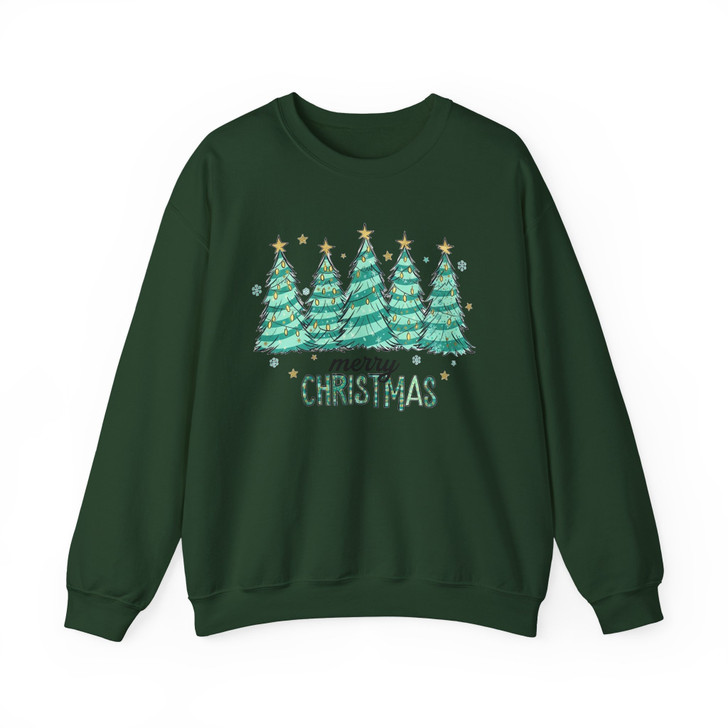 Merry Christmas Tree Shirt, Cute Christmas Trees Holiday Winter Sweatshirt S-5XL