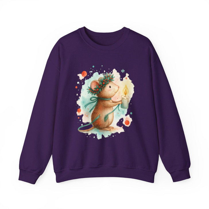 Cute Christmas Mouse T-Shirt, Watercolor Mouse Candle Tee, Cozy Holiday Animal Shirt Sweatshirt S-5XL