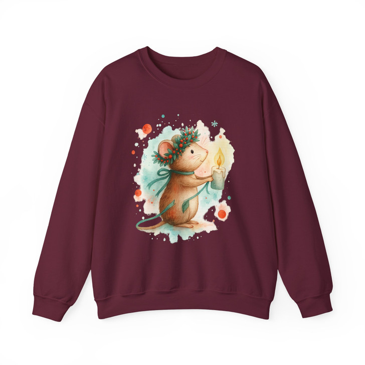 Cute Christmas Mouse T-Shirt, Watercolor Mouse Candle Tee, Cozy Holiday Animal Shirt Sweatshirt S-5XL