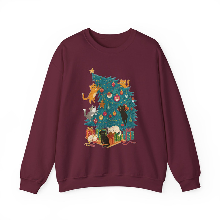 Cute Christmas Cat T-Shirt, Cats Decorating Christmas Tree Tee, Holiday Animal Shirt Sweatshirt S-5XL