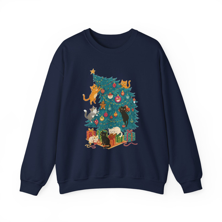 Cute Christmas Cat T-Shirt, Cats Decorating Christmas Tree Tee, Holiday Animal Shirt Sweatshirt S-5XL