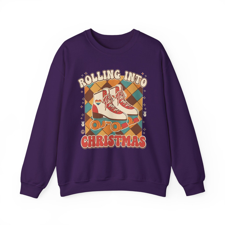 Rolling Into Christmas Roller Skate Shirt, Retro Christmas Skating Tee, Vintage Holiday Graphic Sweatshirt S-5XL