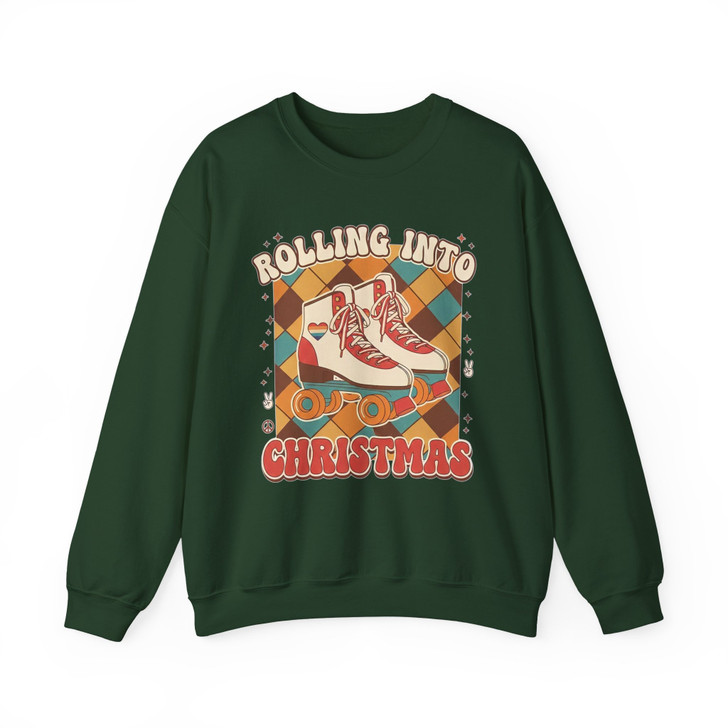 Rolling Into Christmas Roller Skate Shirt, Retro Christmas Skating Tee, Vintage Holiday Graphic Sweatshirt S-5XL