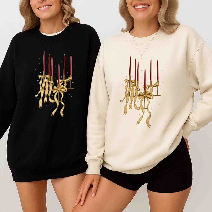 Elegant Christmas Candle Shirt, Vintage Holiday Candles Art Tee, Minimal Festive Design Sweatshirt S-5XL