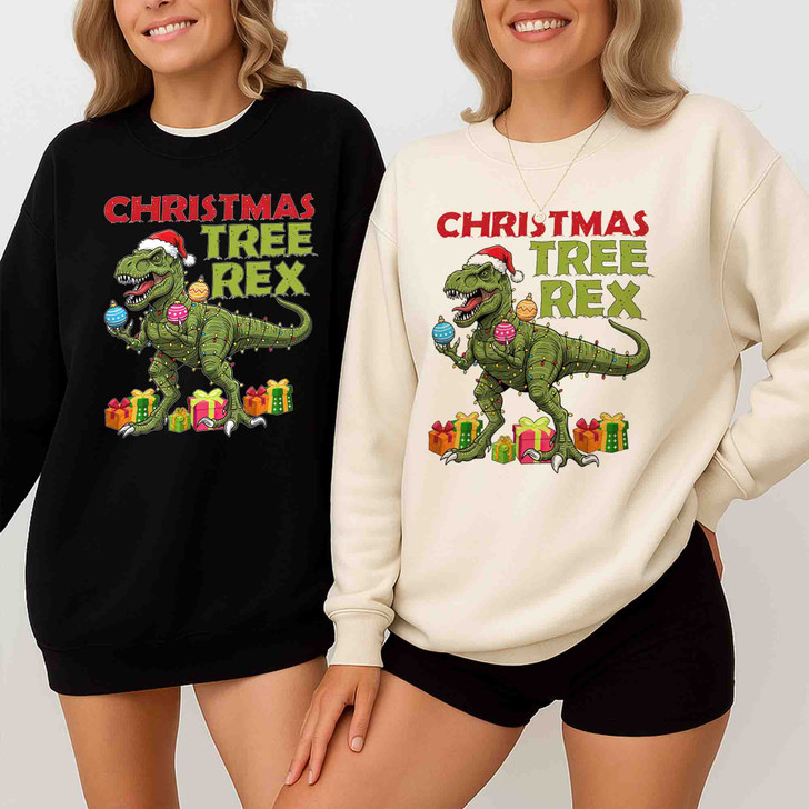 Christmas Tree Rex Dinosaur Shirt, Funny T Rex Christmas Tee, Holiday Dino Gift Sweatshirt S-5XL