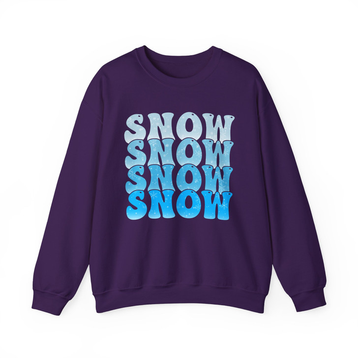 Snow Snow Snow Shirt, Winter Snow Typography Tee, Blue Snowflake Graphic Shirt, Cozy Winter Holiday Sweatshirt S-5XL