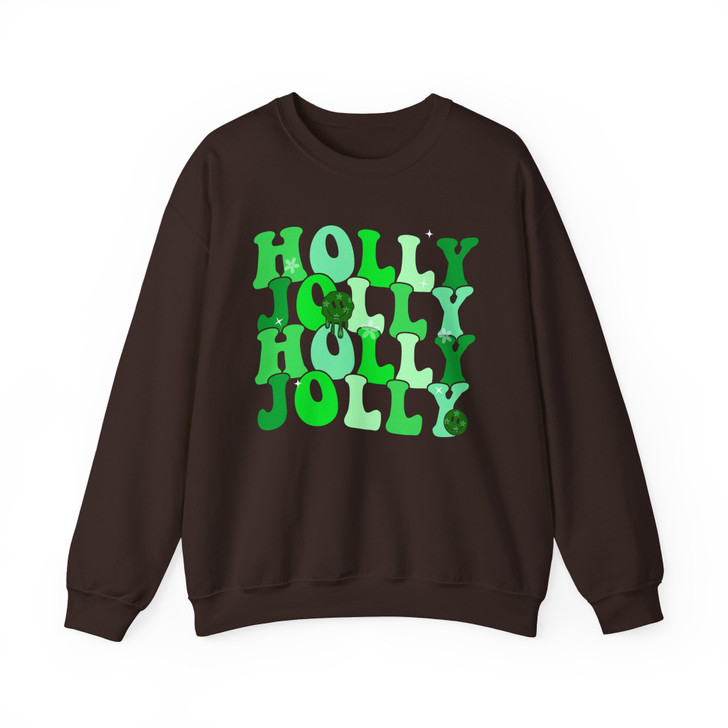 Holly Jolly Shirt, Retro Christmas Typography Tee, Green Holiday Graphic Shirt, Cute Festive Xmas Gift Sweatshirt S-5XL