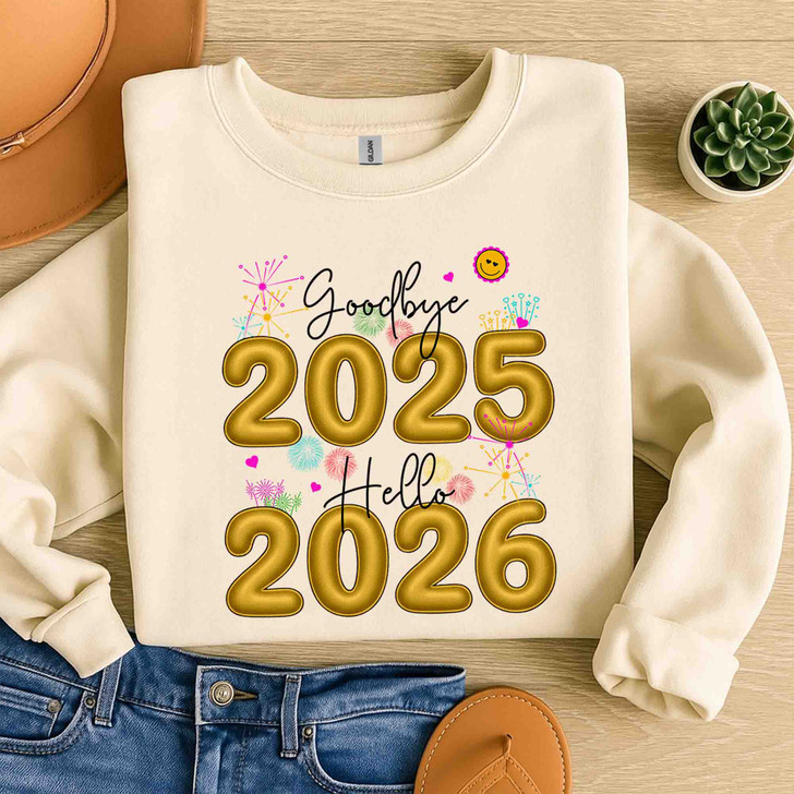 Goodbye 2025 Hello 2026 Shirt, New Year Eve Party Tee, Gold Numbers Fireworks Shirt, Happy New Year Gift Sweatshirt S-5XL