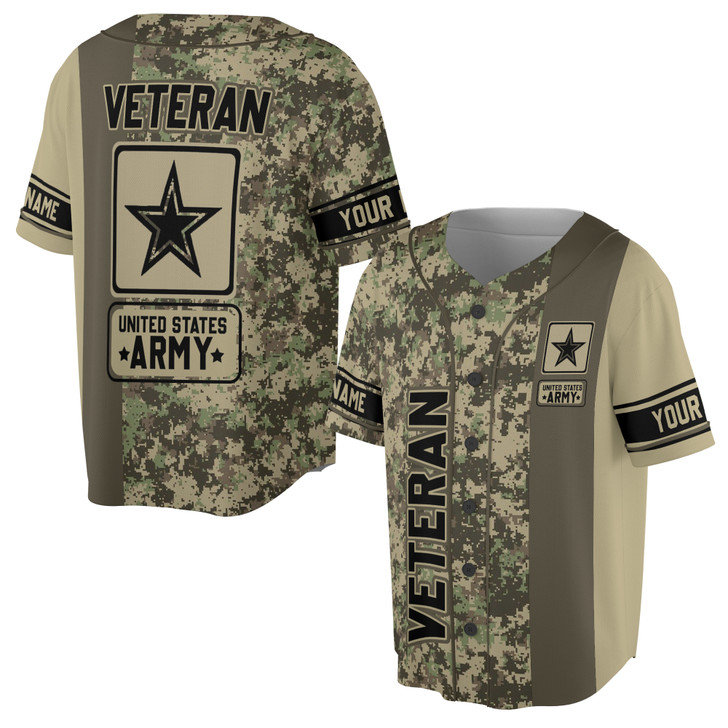 Custom name Veteran of United States ARMY Camo pattern Baseball Jersey S-5XL