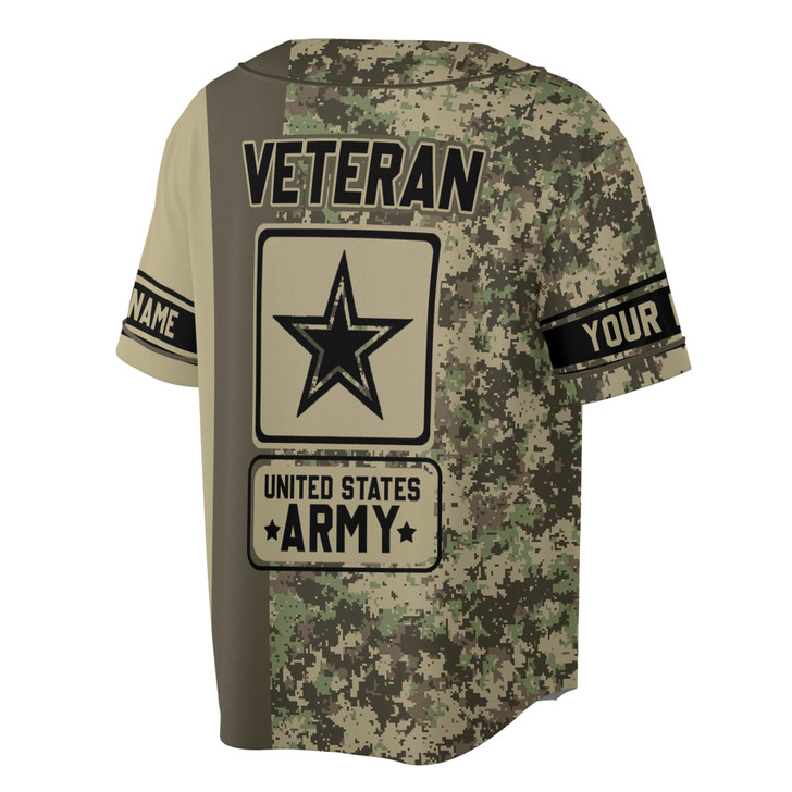 Custom name Veteran of United States ARMY Camo pattern Baseball Jersey S-5XL
