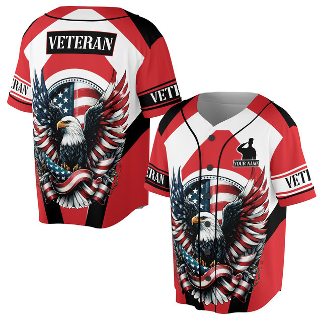 Custom name Veteran of United States Army American flag Baseball Jersey S-5XL
