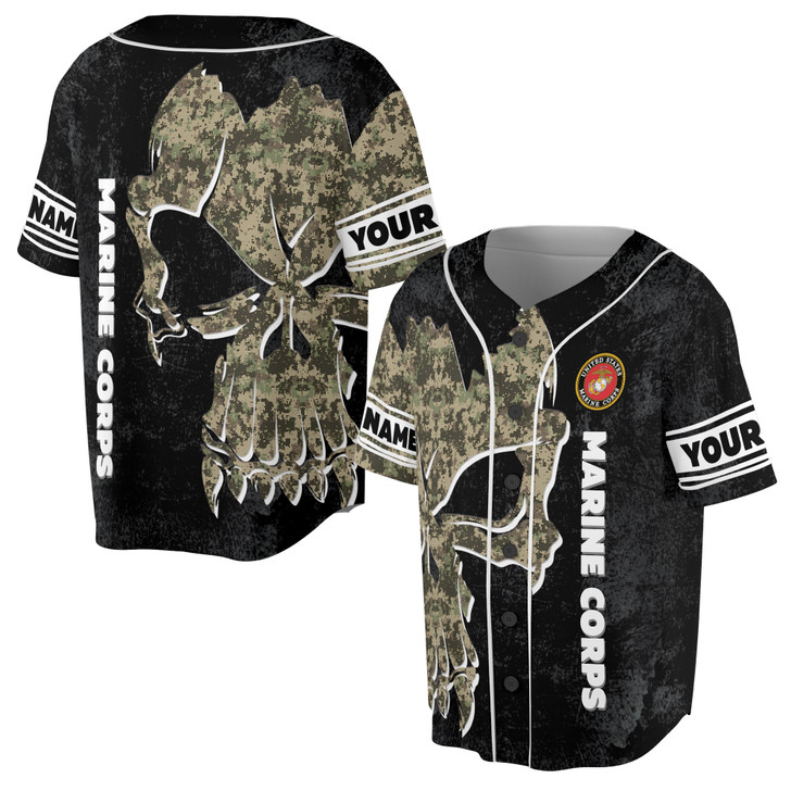 Custom name Skull with Marine Corps Baseball Jersey S-5XL
