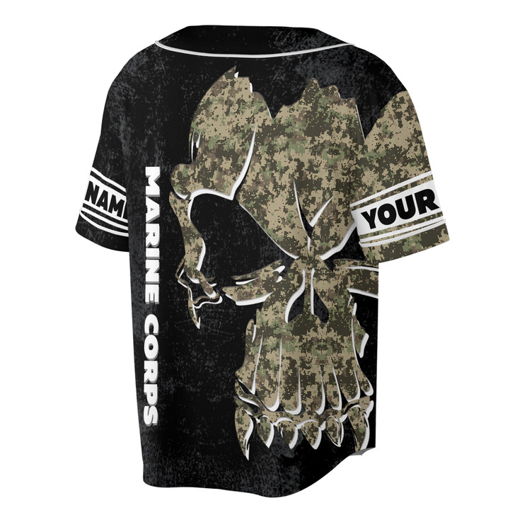 Custom name Skull with Marine Corps Baseball Jersey S-5XL