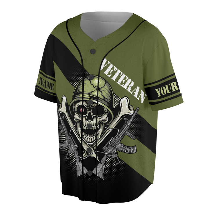Custom Name Veteran I Did Others Didn't Skull Black Green Baseball Jersey S-5XL