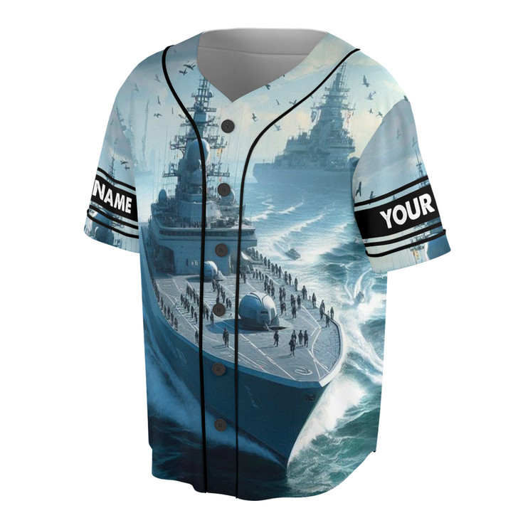 Custom Name Navy Veteran Battleship Blue Baseball Jersey S-5XL, Gift For Navy