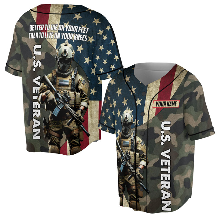 Custom Name U.S Veteran Camo Dark Colors Baseball Jersey S-5XL, Gift For Veteran