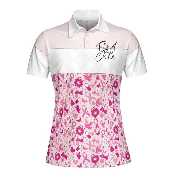 Pink Breast Cancer Awareness Ribbon Find The Cure Hope Women's Polo Shirt S-5XL