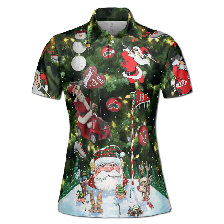 Custom Funny Santa Golf Christmas Polo, Personalized Ugly Xmas Golfer Gift Women's Polo Shirt S-5XL
