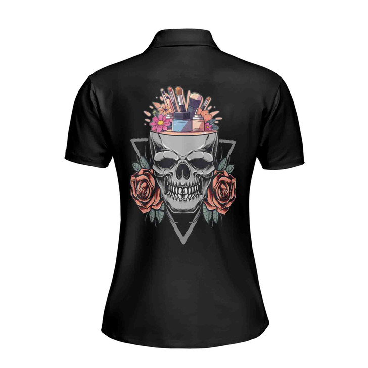 Custom Name Gothic Skull Makeup Polo, Floral Beauty Artist Gift Women's Polo Shirt S-5XL