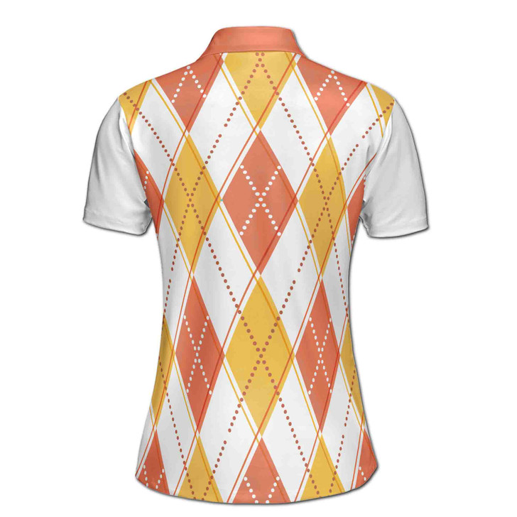 Custom Name Argyle Golf Polo, Orange Yellow Diamond Women's Polo Shirt S-5XL