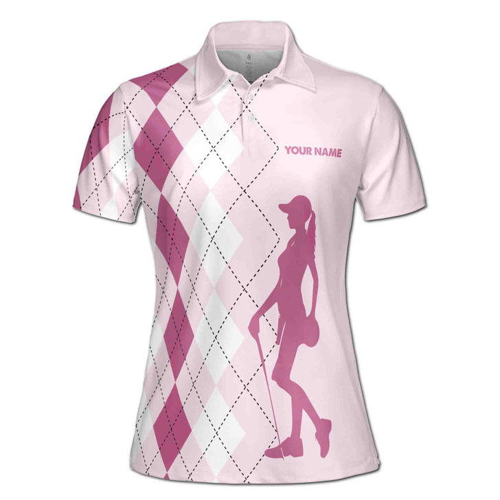 Custom Name Golf Mom But Cooler Polo, Pink Argyle Diamond Women's Polo Shirt S-5XL
